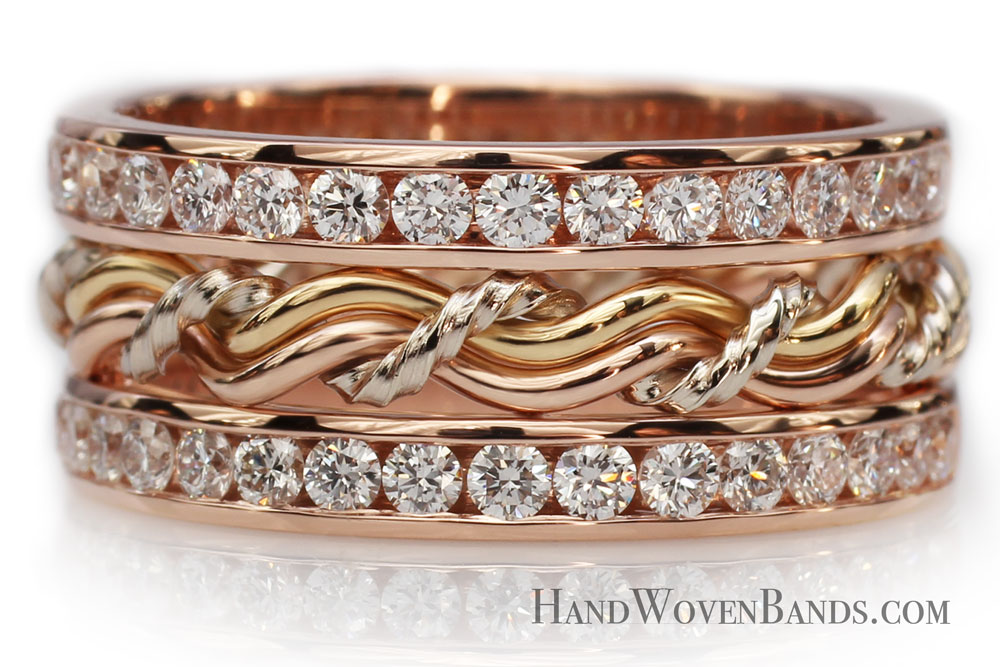 Modern Chiseled Braided Wedding Ring in 18 Karat Rose Gold for