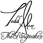 Elegant black script logo reading "todd alan the ringmaker" with stylized capital letters and a sweeping underline in purple.